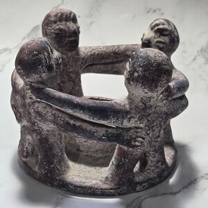 VINTAGE Circle Of Friends-4 Mayan/Aztec Terracotta Candle Holder Made In Mexico